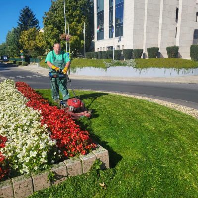 fűnyírás Címer körforgalomban